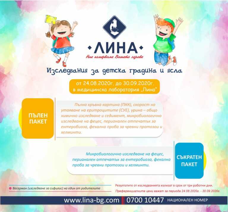 Полезно за родителите: „ЛИНА” предлага пълен и съкратен пакет с изследвания за детска градина и ясла