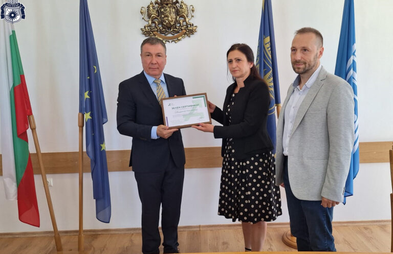 Кметът на Община Несебър получи зелен сертификат