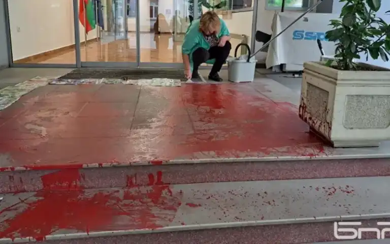 Млад мъж боядиса входа на просветното министерство