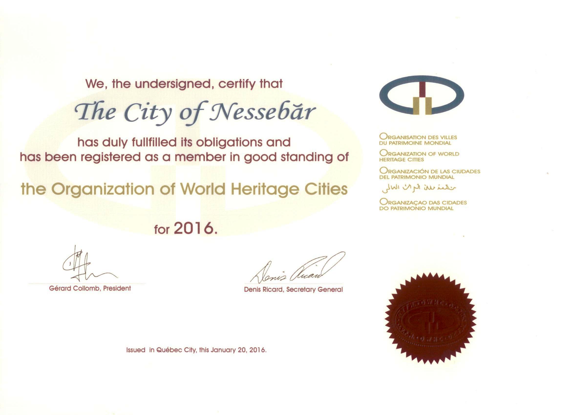 Организацията на градовете световно наследство обнови сертификата на Несебър